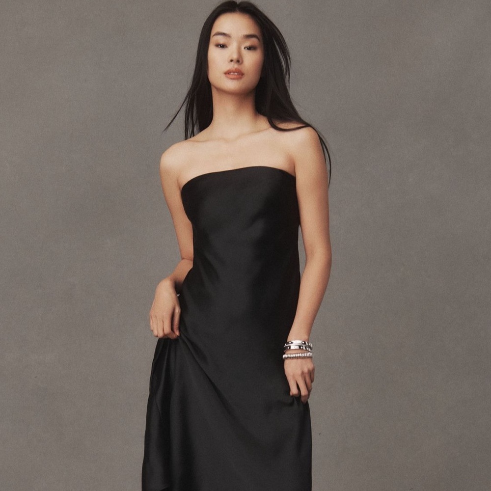 BHLDN Isla Strapless Stretch Satin Column Midi Dress NWT